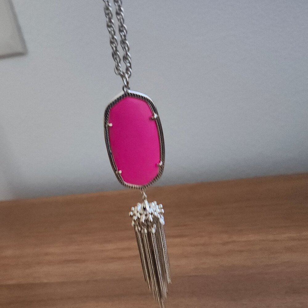Kendra Scott Neon Pink Rayne Gold Tassel Necklace